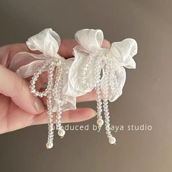 Faux Statement Pearl Alloy Bow Earring FashionChic