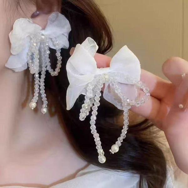 Faux Statement Pearl Alloy Bow Earring FashionChic