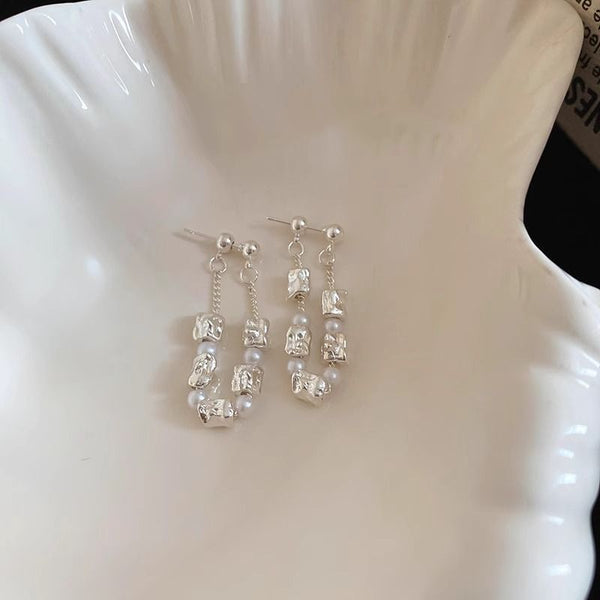 Dangle Faux Pearl Chain Hoop Earring Alloy FashionChic