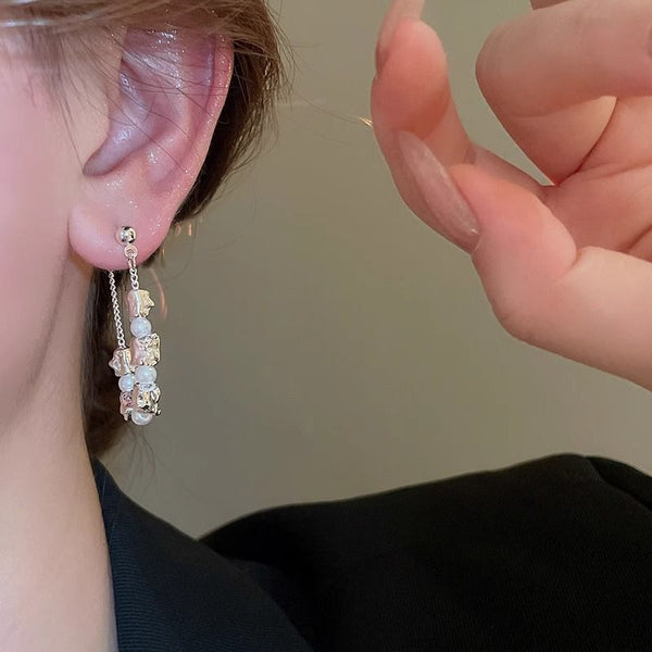 Dangle Faux Pearl Chain Hoop Earring Alloy FashionChic