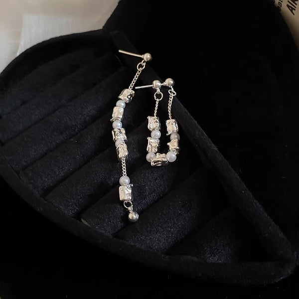 Dangle Faux Pearl Chain Hoop Earring Alloy FashionChic