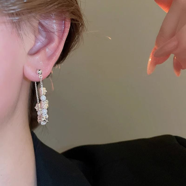 Dangle Faux Pearl Chain Hoop Earring Alloy FashionChic