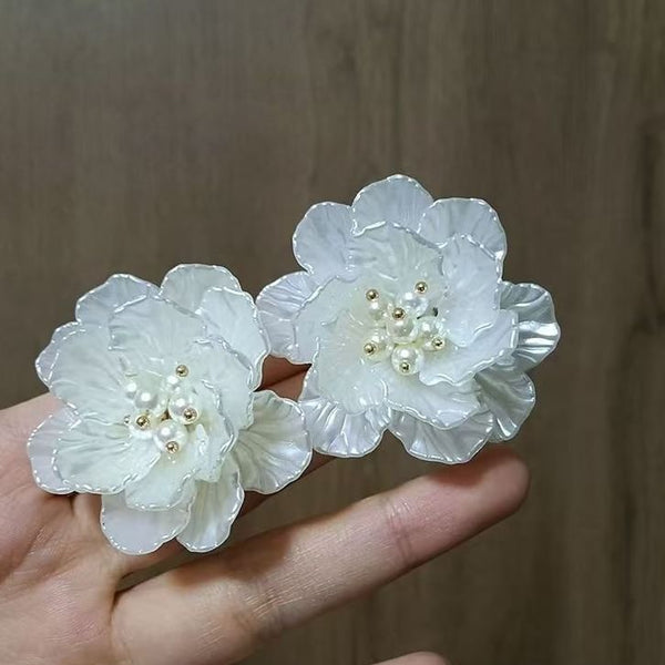 Earring Floral Pearl Alloy Statement Faux FashionChic