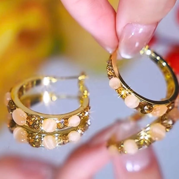 Rhinestone Alloy Hoop Gemstone Faux Earring FashionChic