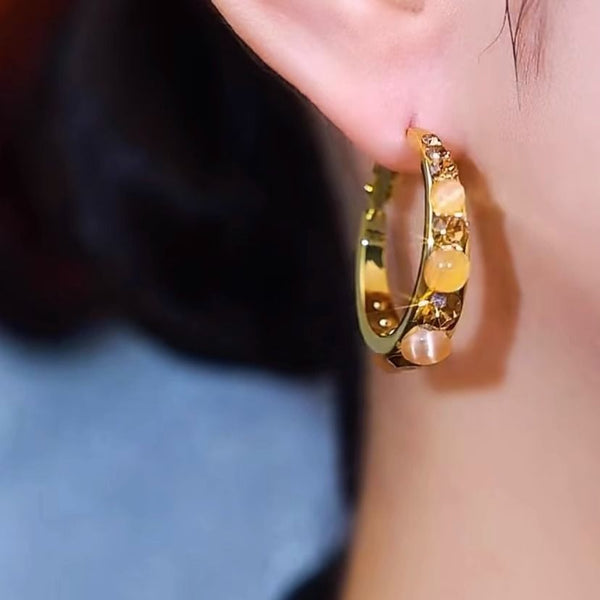 Rhinestone Alloy Hoop Gemstone Faux Earring FashionChic