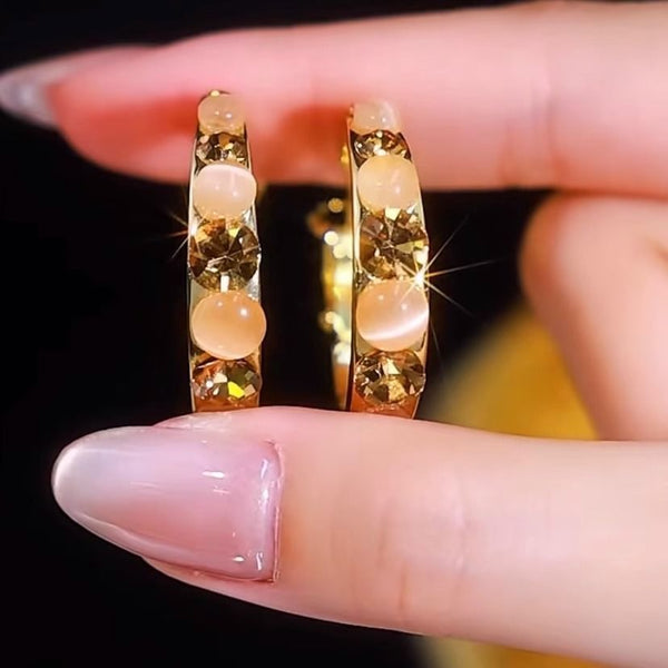 Rhinestone Alloy Hoop Gemstone Faux Earring FashionChic