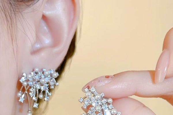 Stud Pearl Faux Rhinestone Earring Alloy Firework FashionChic
