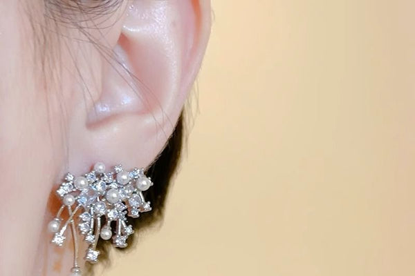 Stud Pearl Faux Rhinestone Earring Alloy Firework FashionChic