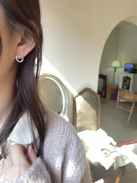 Ear Stud Sterling Leverback Heart Silver FashionChic