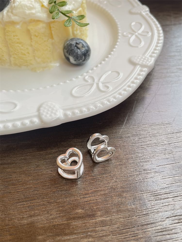 Ear Stud Sterling Leverback Heart Silver FashionChic