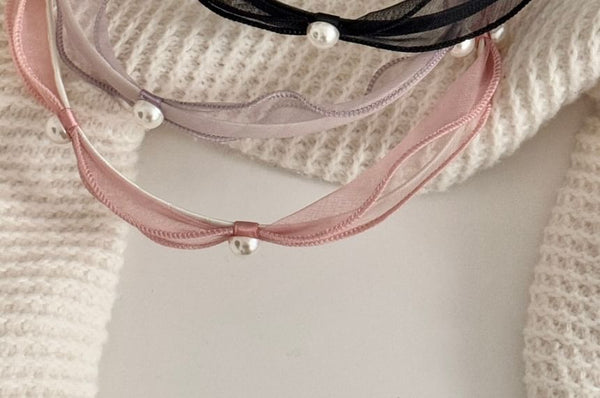 Headband Mesh Faux Pearl FashionChic