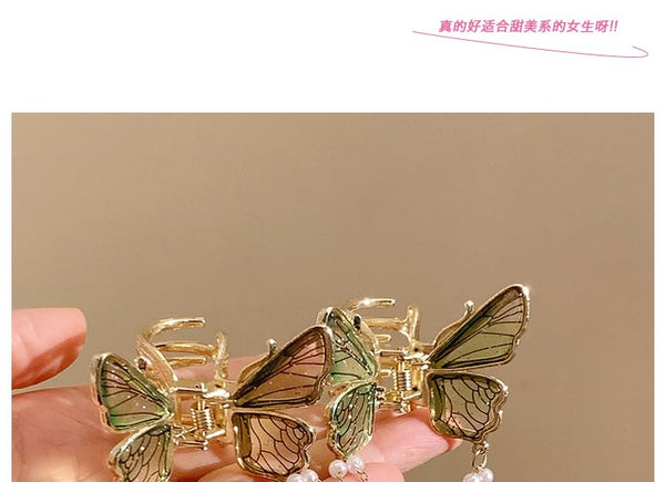 Pearl Butterfly Faux Hair Claw Fringed FashionChic