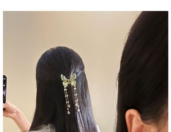 Pearl Butterfly Faux Hair Claw Fringed FashionChic