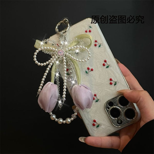 Pearl Pad Faux Lanyard Phone with FashionChic