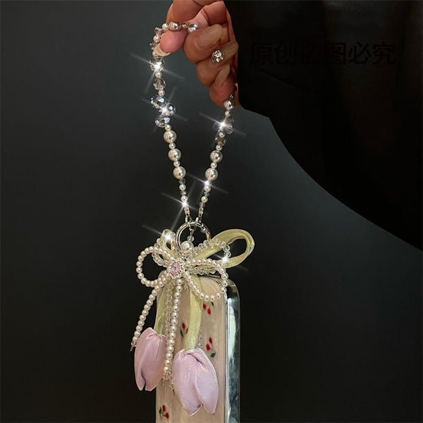 Pearl Pad Faux Lanyard Phone with FashionChic