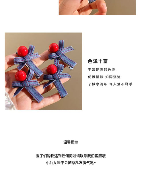 Bow Denim Set Clip Hair FashionChic