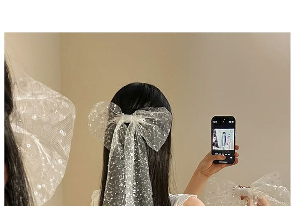 Lace Bow Clip Hair Sequined FashionChic