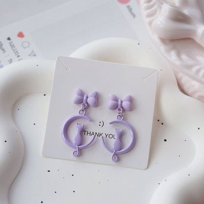 Earring Moon Clip On Cat Dangle / FashionChic