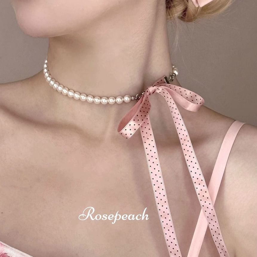 Dotted Necklace Beaded Ribbon FashionChic