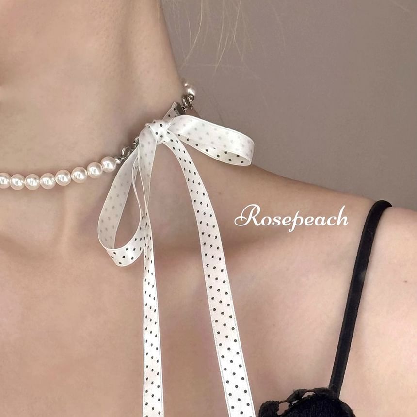 Dotted Necklace Beaded Ribbon FashionChic