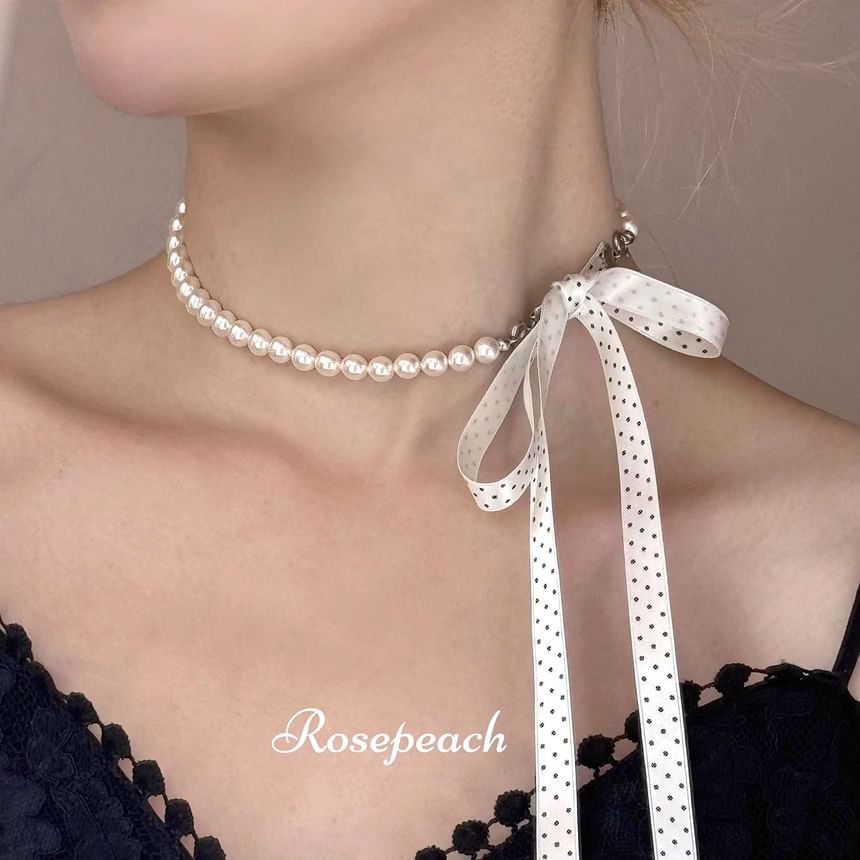 Dotted Necklace Beaded Ribbon FashionChic