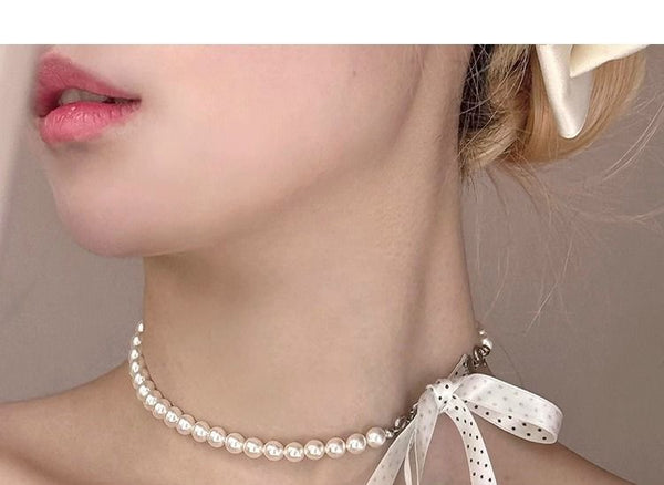 Dotted Necklace Beaded Ribbon FashionChic