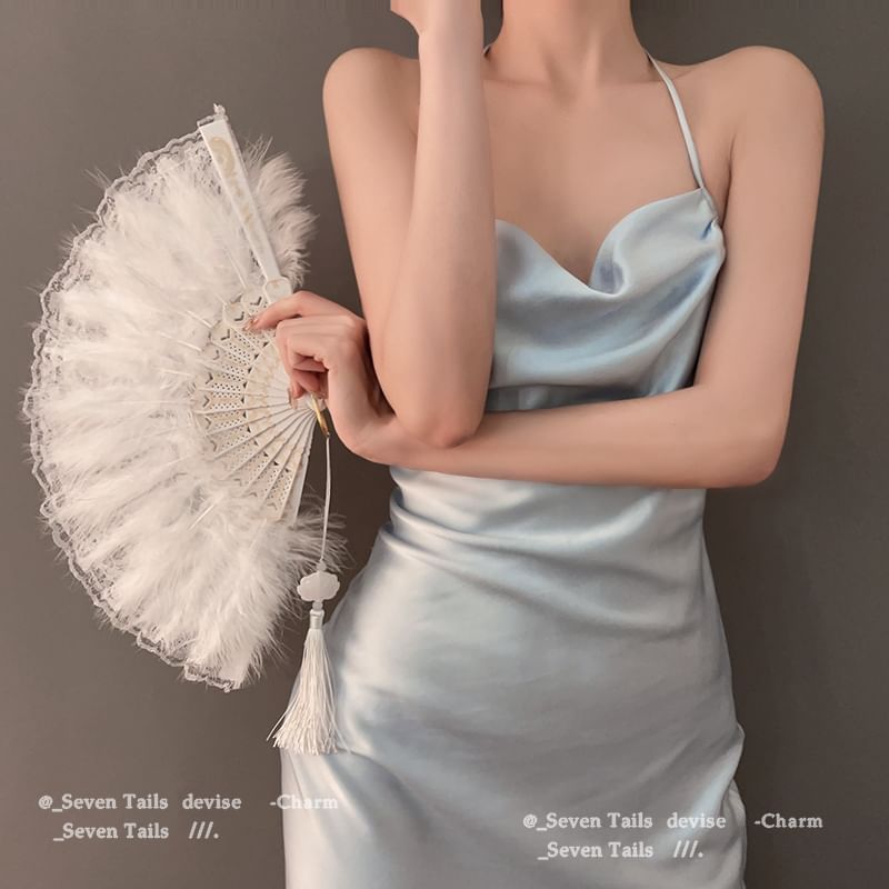 Hand Tassel Feather Lace Foldable Fan FashionChic