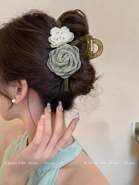 Fabric Clip Acrylic Floral Claw Hair FashionChic