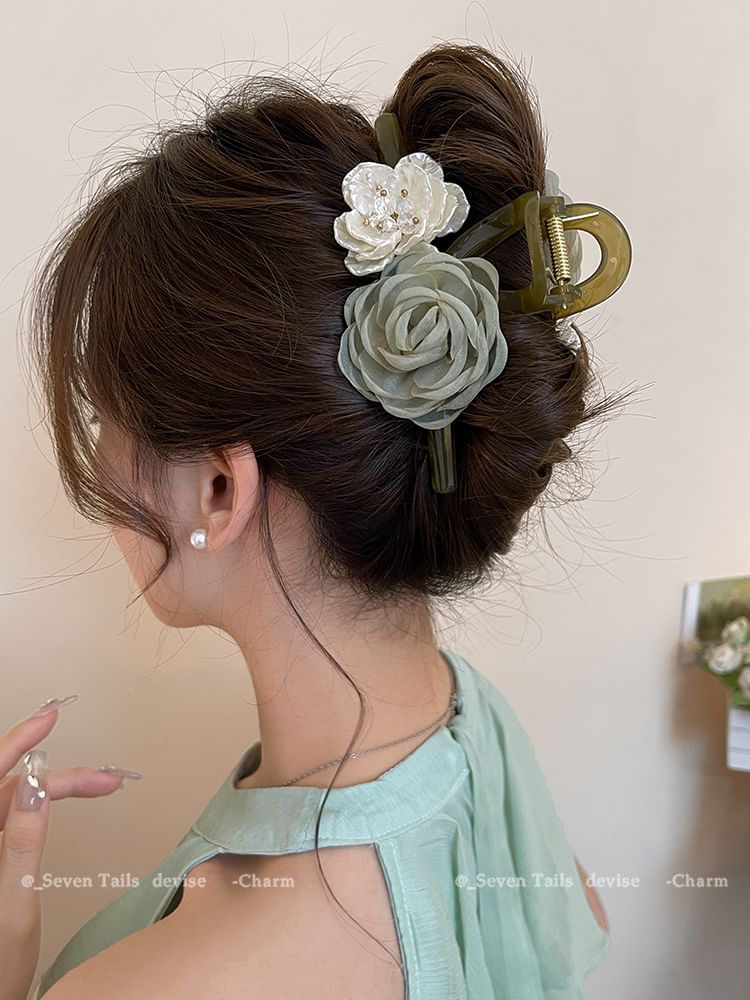 Fabric Clip Acrylic Floral Claw Hair FashionChic