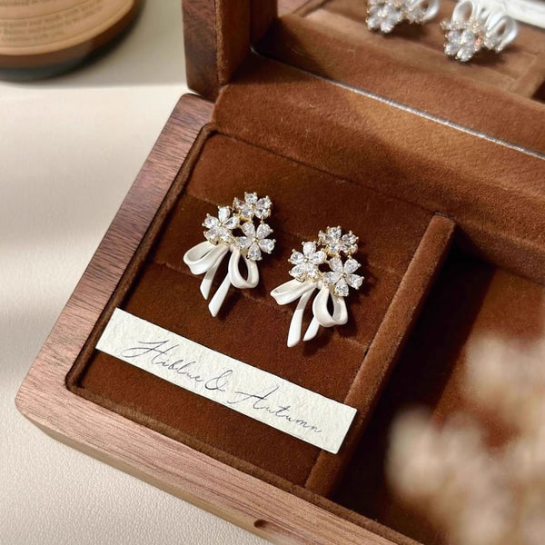 Earring Rhinestone Flower Bow Drop FashionChic
