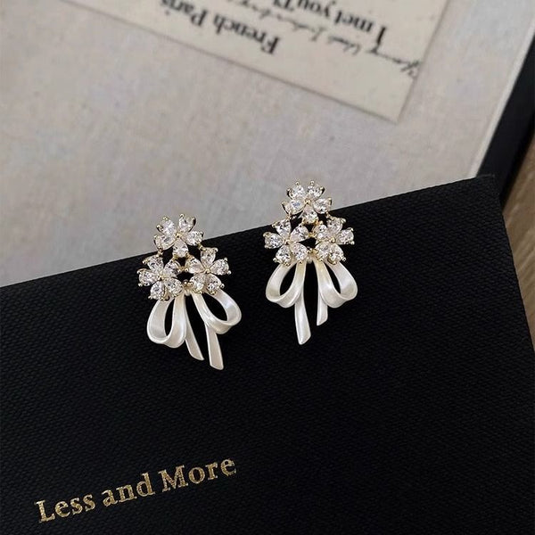 Earring Rhinestone Flower Bow Drop FashionChic