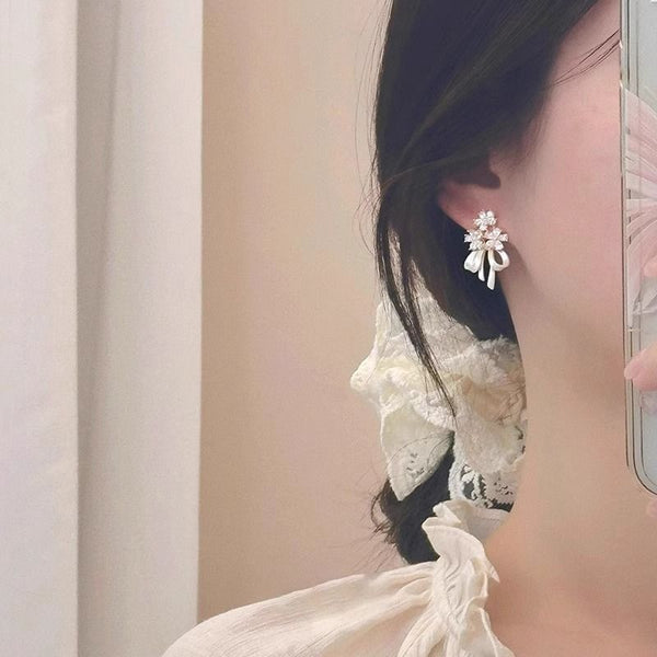Earring Rhinestone Flower Bow Drop FashionChic
