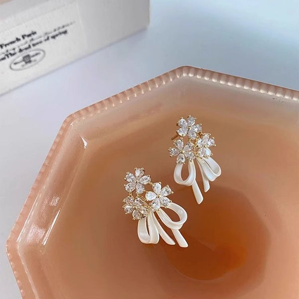 Earring Rhinestone Flower Bow Drop FashionChic