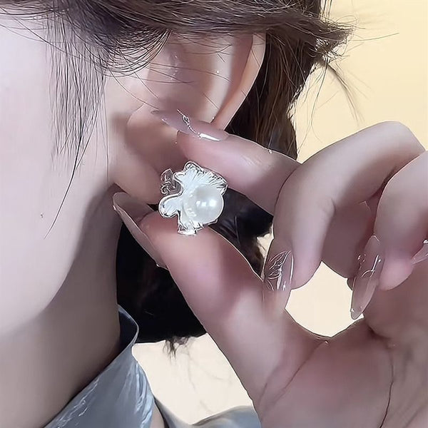 Faux Rhinestone Pearl Drop Ginkgo Earring FashionChic