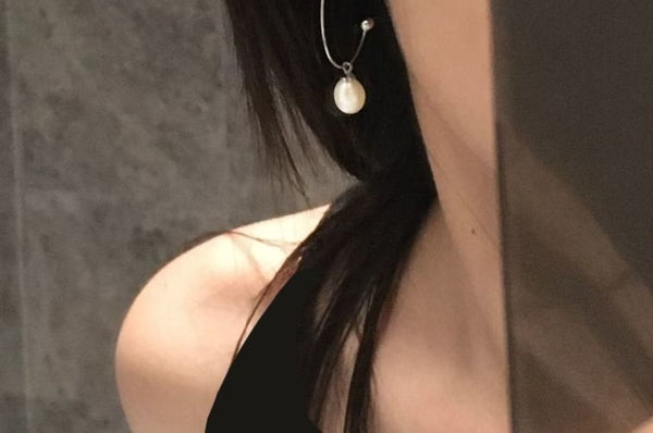 Earring Faux Pearl Drop Hoop Open FashionChic