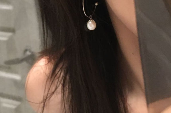 Earring Faux Pearl Drop Hoop Open FashionChic