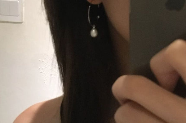 Earring Faux Pearl Drop Hoop Open FashionChic