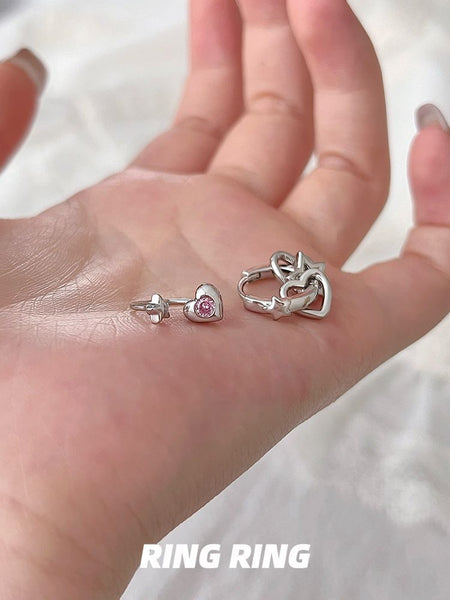 Star Asymmetrical Earring Rhinestone Heart FashionChic