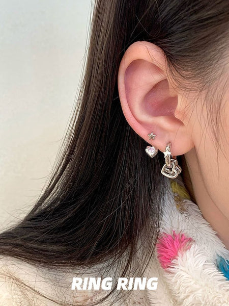 Star Asymmetrical Earring Rhinestone Heart FashionChic