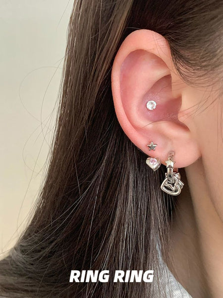 Star Asymmetrical Earring Rhinestone Heart FashionChic