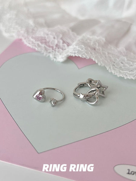 Star Asymmetrical Earring Rhinestone Heart FashionChic