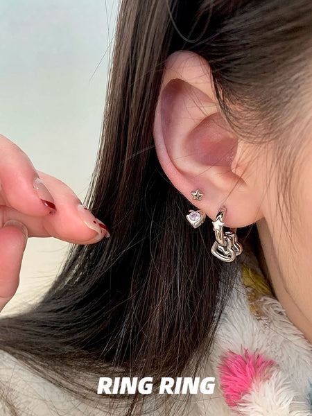 Star Asymmetrical Earring Rhinestone Heart FashionChic