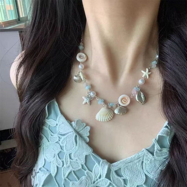 Faux Pearl Necklace Starfish Shell FashionChic