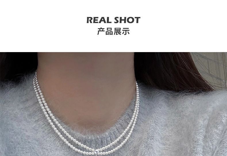 Faux Layered Necklace Gemstone Pendant Pearl FashionChic