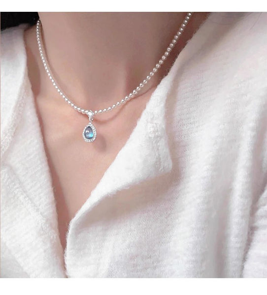 Faux Layered Necklace Gemstone Pendant Pearl FashionChic