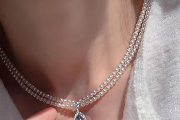 Faux Layered Necklace Gemstone Pendant Pearl FashionChic