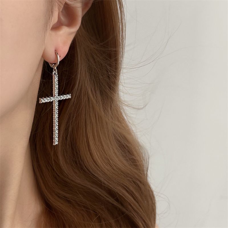 Earring Rhinestone Drop Cross Huggie FashionChic
