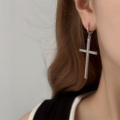 Earring Rhinestone Drop Cross Huggie FashionChic