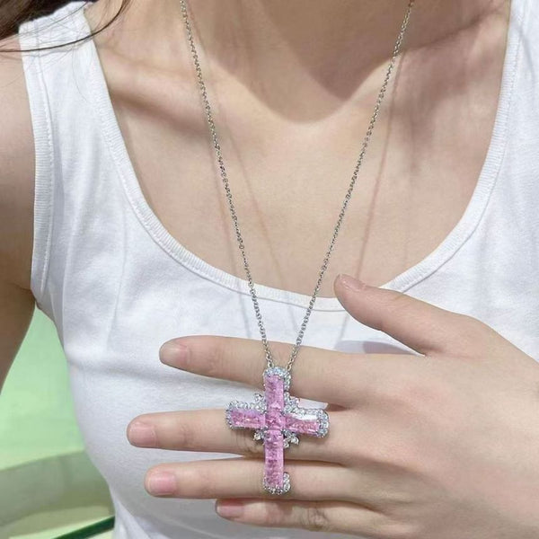 Cross Pendant Rhinestone Necklace FashionChic