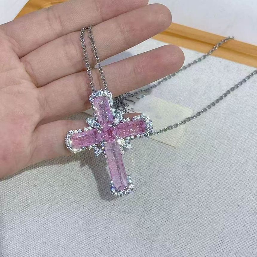 Cross Pendant Rhinestone Necklace FashionChic